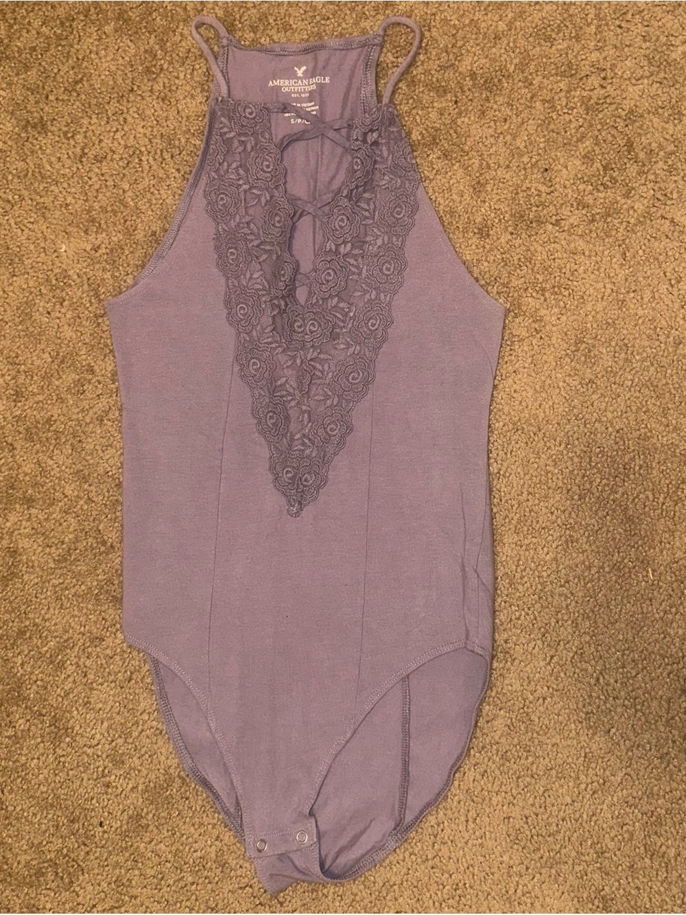 American Eagle Outfitters Purple Lace-Up Halter Bodysuit size small